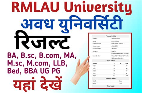 RMLAU BA 1st Year Result 2023 Avadh University Faizabad BA Part I.